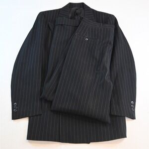 Vtg 1940s WWII 36S 32x30 Black Chalk Stripe Flannel Wool USA Made Mens Suit
